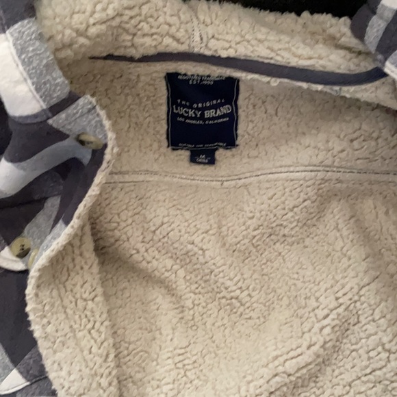 Lucky Brand Gray Plaid Sherpa Lined Hooded Jacket - Picture 2 of 4